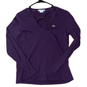 Lacoste Purple Long Sleeve V-Neck Top Size 37 or Size Small